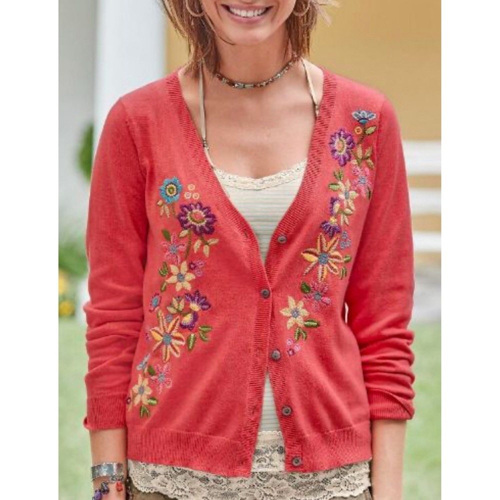 New Sundance Sweater Pink Embroidered Cardigan Sweater Boho Sz M